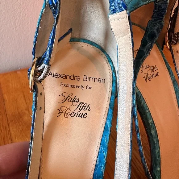 Alexrandre Birman Multi Blue Snakeskin Heels, Size 9.5 - Picture 4 of 9